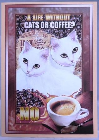 CATS & COFFEE 2 - MINI KIT W. DECOUPAGE & POEM by Irene Woods