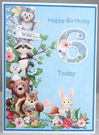Woodland friends 6th birthday print and fold quick card by Irene Woods