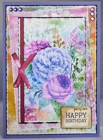 A5 Card Front Spring Floral Bouquet with Topper and Sentiment Postcards by Irene Woods
