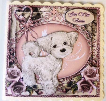 Beautiful Rose & Puppy Card Front Kit- Get Well #5 by Irene Woods