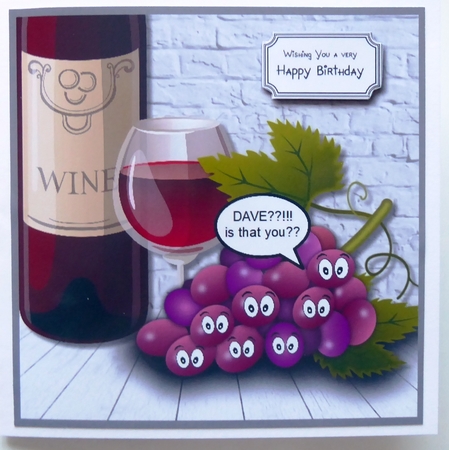 Humorous wine themed card topper by Irene Woods