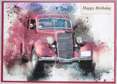 Red Vintage Car 5 x 7 Inch Pyramage Tent Card & Insert by Irene Woods