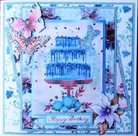 8 x 8 Card Mini Kit Lavender Glitter Tiered Cake, 5 Sheets, Aqua/Lavender by Irene Woods