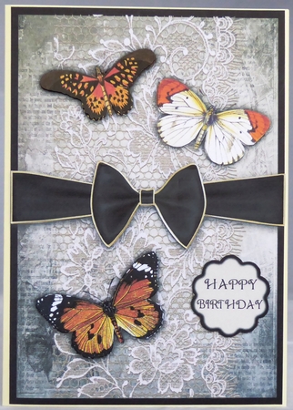 Black Trio of Butterflies A5 Card by Irene Woods