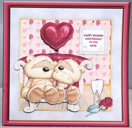 300 dpi 6x6 in Topper & decoupage-Wedding Anniversary- teddies, heart balloon, glasses and rose by Irene Woods