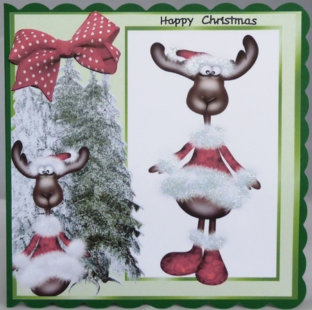Funny little reindeer in window card front 8x8 by Irene Woods