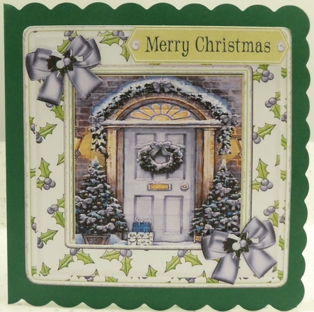 Lovely complete 6x6 christmas card with silver bows by Irene Woods