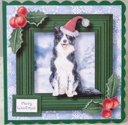 Merry Woofmas Dog - Border Collie 8x8 by Irene Woods