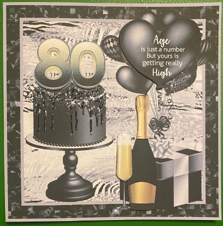 Black and white 80th Birthday card front by Irene Woods