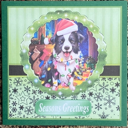 Christmas dog in hat card front 2 by Irene Woods