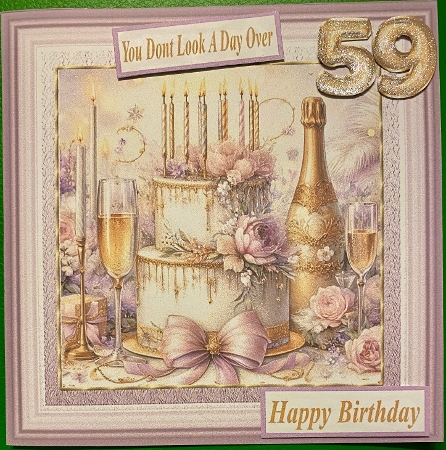 Lilac Birthday cake card front 8 by Irene Woods