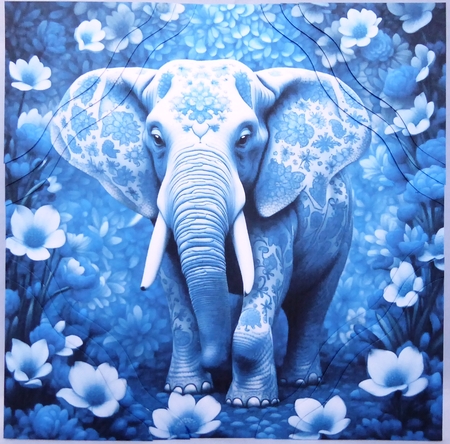 Blue Floral Elephant 7x7 Card Kit. Matching Box, Gift Bauble,Tag by Irene Woods