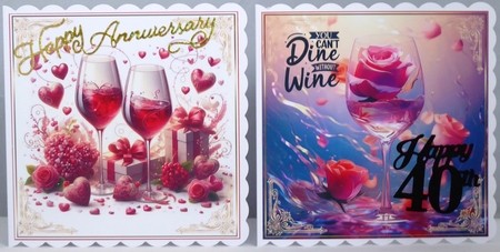 Romance & Anniversary flowers & wine 8 Toppers 7x7ins & 2 x Inserts kit 5 by Irene Woods
