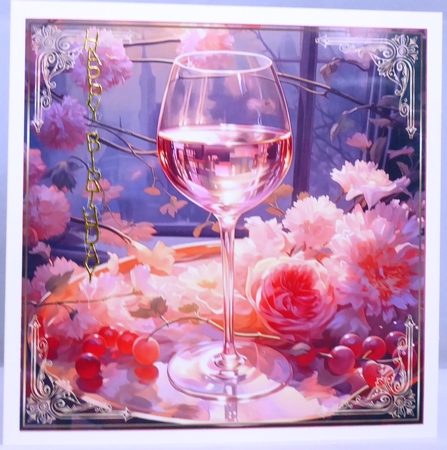 Romance & Anniversary flowers & wine 8 Toppers 7x7ins & 2 x Inserts kit 5 by Irene Woods