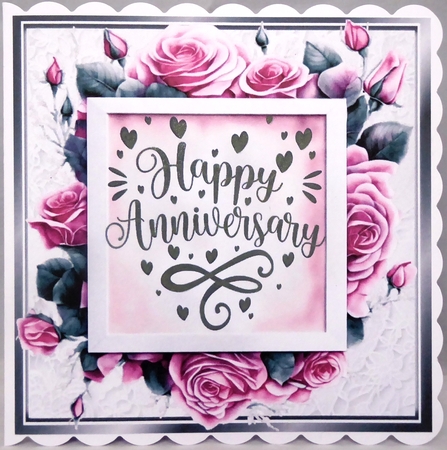 Lovely Silver Frame Of Roses, Wine For ANNIVERSARY 8x8 by Irene Woods