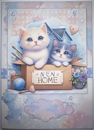 Kittens New Home A5 Card Front and Decoupage by Irene Woods