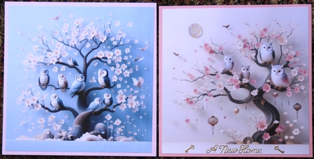 Blooming Tree with Owls Card Toppers by Irene Woods