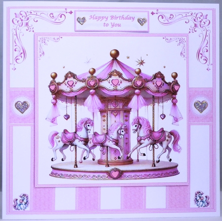 8 x 8 candy striped carousel quick card front. by Irene Woods