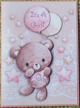 Welcome New Baby Girl 5 x 7 Inch Decoupage Card and Insert by Irene Woods