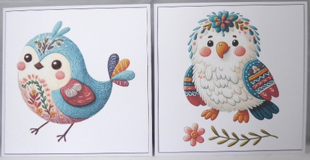 Embroidered Birds Card Toppers by Irene Woods