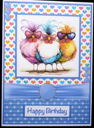 Whimsical Chicken Card Front 5x7 by Irene Woods