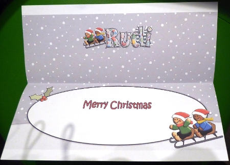 3D Gingerbread People Sledging RUDI large dl insert by Irene Woods