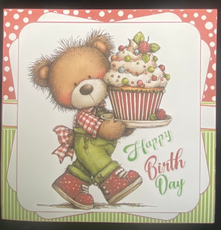 7x7 Whimsical birthday bear choice of four mini kit by Irene Woods