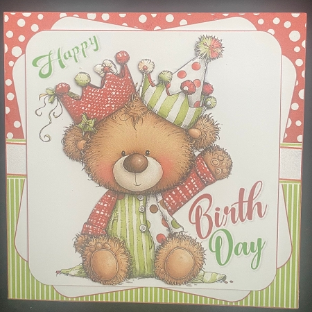 7x7 Whimsical birthday bear choice of four mini kit by Irene Woods