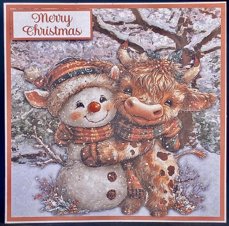Highland Cow & Snowman 7 x 7 Card by Irene Woods