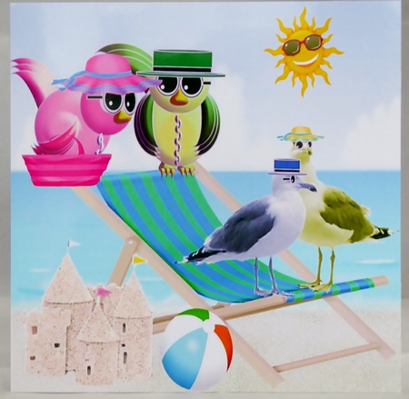 Ada and Dave Visit Their Seaside Cousins 7x7 Quick Card by Irene Woods