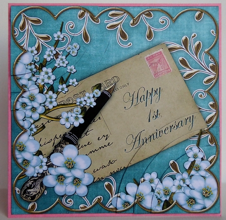 Blue Blossom 1st Anniversary 6in Duo Corner Stacker by Irene Woods