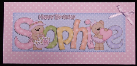 Large Dl Birthday Sophie Livvy Bear 3D Decoupage by Irene Woods
