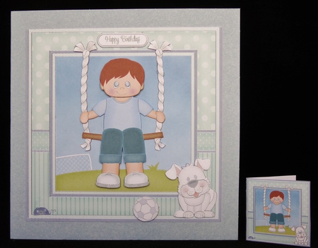 8 x 8 Cute Little Boy is Swinging High Mini Kit with 3d Decoupage by Irene Woods