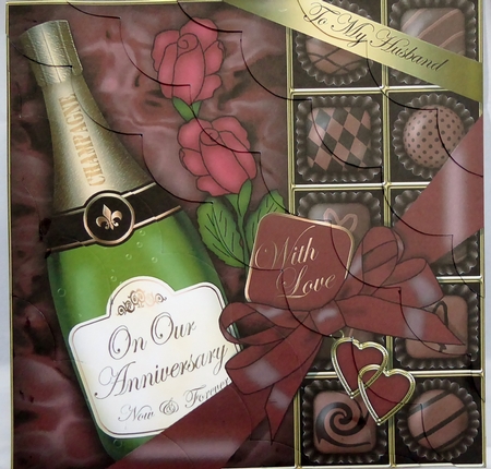 8 x 8 To My Husband On Our Anniversary Champers Chocs & Roses Scalloped Corner Kit by Irene Woods