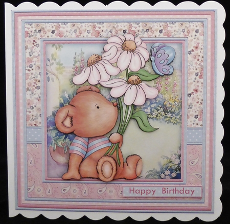 DAISY BEAR 8x8 All Occasions Decoupage & Insert Mini Kit by Irene Woods