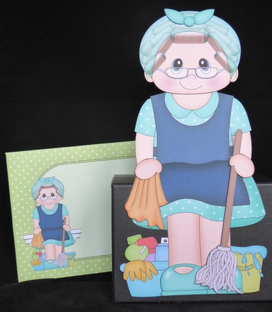 3D On the Shelf Card Kit - Older Lady Cleaner Imogen is making everything Spick and Span by Irene Woods