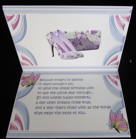 pretty lilac floral shoes and handbag with butterfly A5 Insert by Irene Woods
