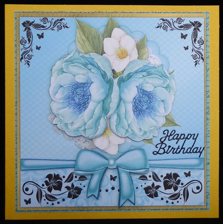 Watercoloured Aqua PeonyRoses on a scalloped frame   by Irene Woods