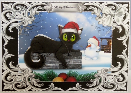 Christmas Black Cat And Snowman Mini Kit by Irene Woods