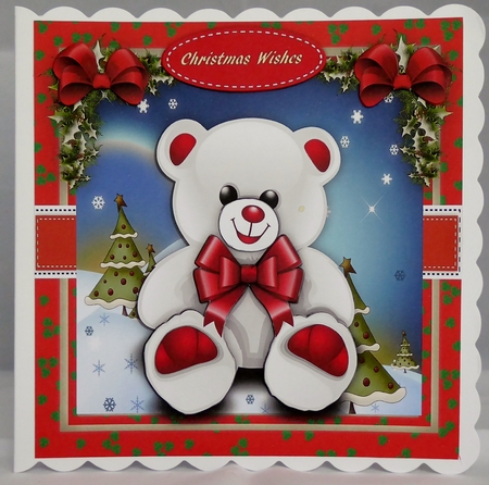 Beautiful White Teddy with Bow  by Irene Woods