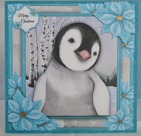 Gorgeous Penguin With Blue Poinsettia 8x8 Mini Kit by Irene Woods