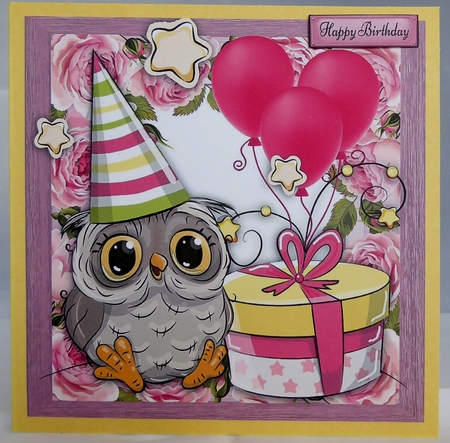 Birthday Owl With Present & Balloons 8x8 Mini Kit by Irene Woods