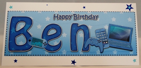 Large DL Happy Birthday BEN 3D decoupage by Irene Woods