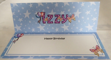 Large DL Happy Birthday IZZY insert by Irene Woods