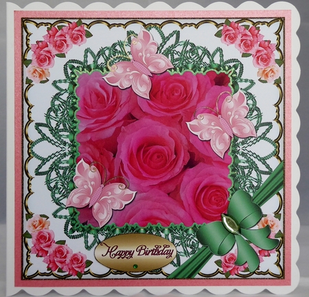 Birthday Roses Large Square Card Front by Irene Woods