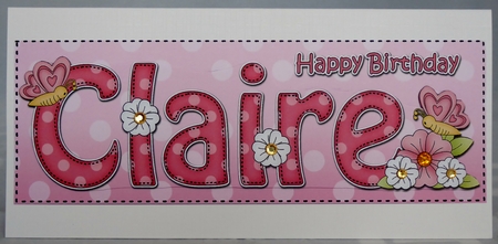 Large DL Happy Birthday CLAIRE 3D decoupage by Irene Woods
