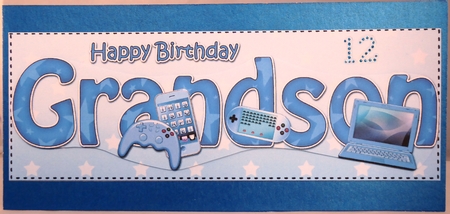Large DL Happy Birthday GRANDSON 3D decoupage by Irene Woods