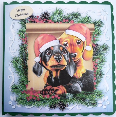 Gorgeous Christmas Dachshunds 8x8 by Irene Woods
