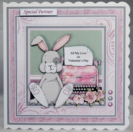 BUNNY & TYPEWRITER 7.5 Decoupage & Insert All Occasions Mini Kit by Irene Woods
