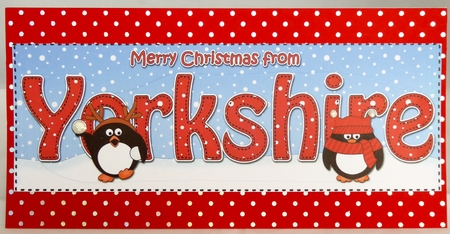Large DL Merry Christmas from YORKSHIRE 3D decoupage  by Irene Woods